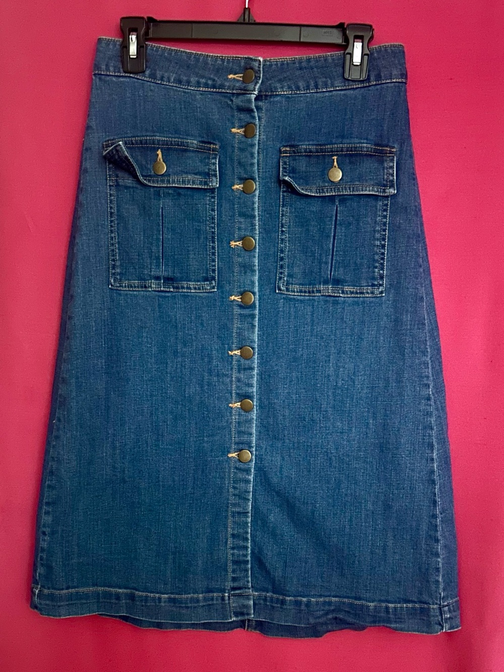 BP Button-Front Denim Skirt with Front Pockets - Blue